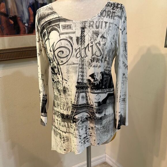 Pretty Woman Asymmetrical Hem Paris Print Women's Tunic Size Medium - Picture 1 of 12